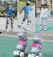 Children's Double-row Four-wheel Roller Skate Protective Gear Set